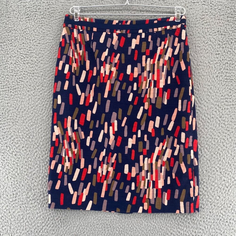 Boden Skirt Womens 6 Navy Multi Pattern Stretch Knee Length Pencil Straight Work